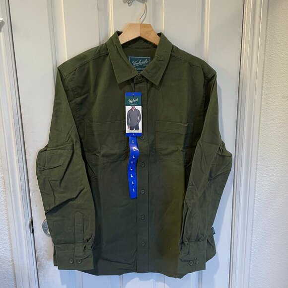 WOOLRICH Chamois Men 100% Brushed Cotton Button Up Long Sleeve Shirt Green L NEW - Picture 5 of 11